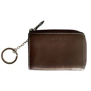 Lodis Brown & Teal Leather Credit Card Wallet with Key Ring Zip Around